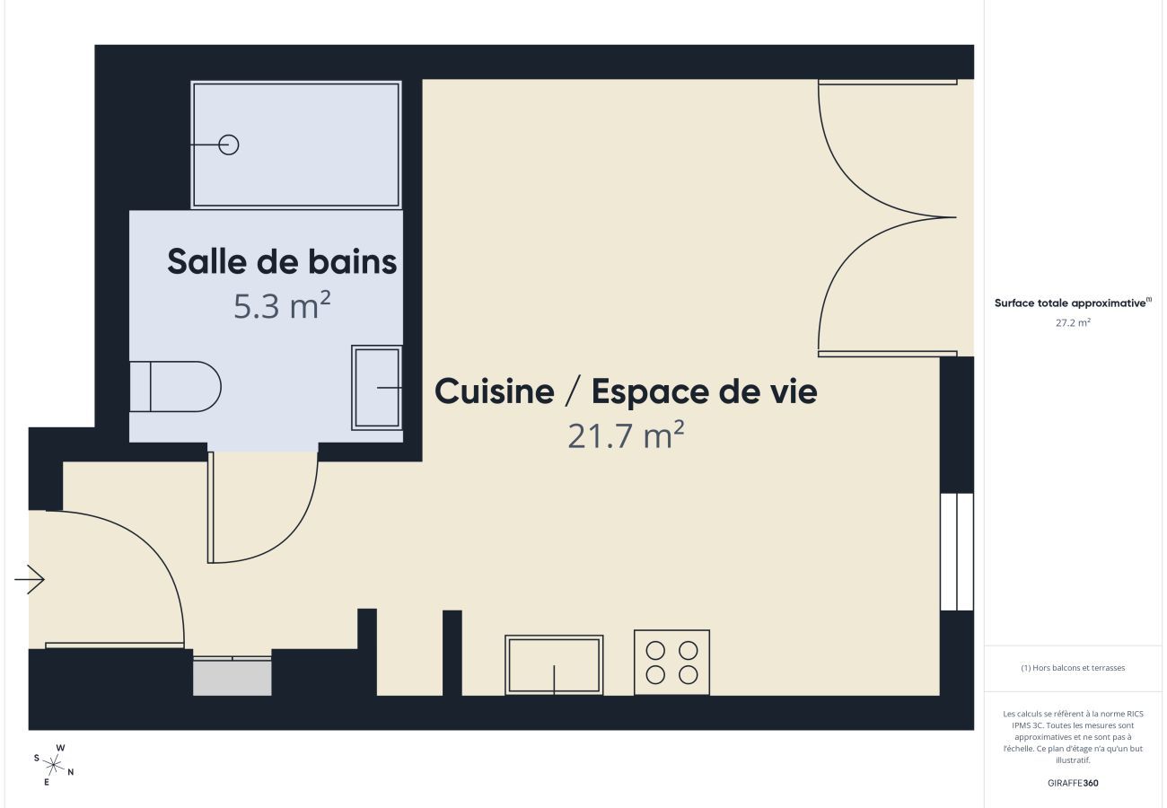 Studio à Biscarrosse - Le Shortboard - studio pour 3 - piscine commune