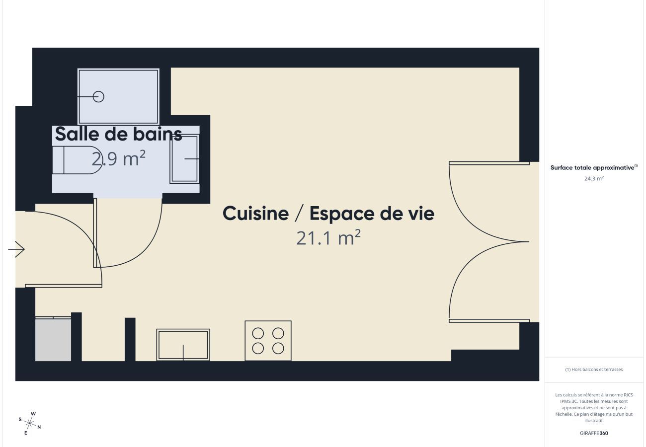 Studio à Biscarrosse - Le Funboard - studio pour 3 - piscine commune